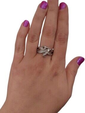 Stunning S925 Sterling Silver Crossover Baguette Ribbon Ring SZ 9